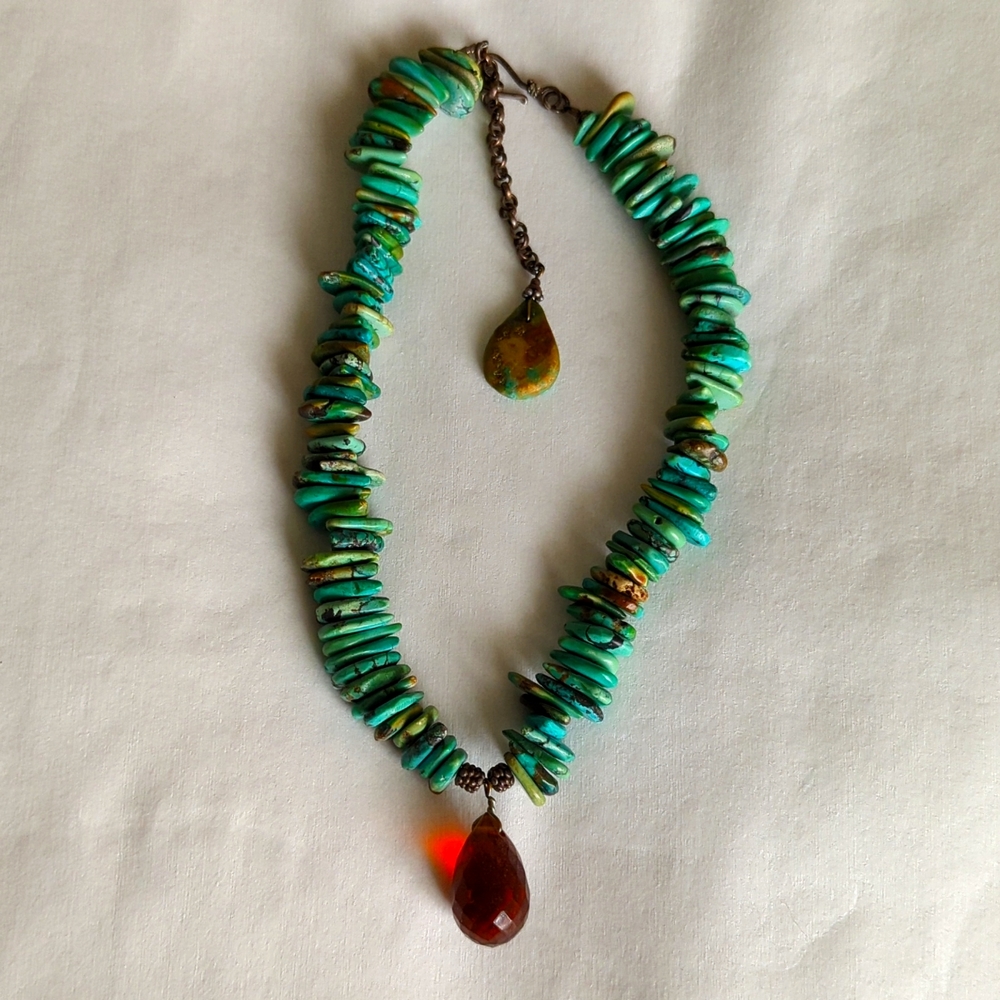 Vintage Turquoise Stacked Necklace with Amber stone